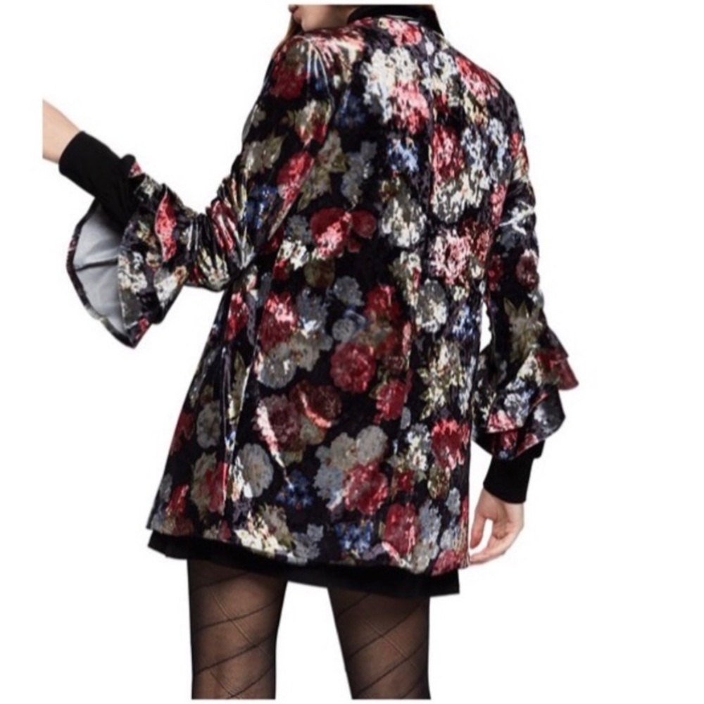 BCBG GENERATION BOHO FLORAL RUFFLE SLEEVES VELVET CARDIGAN BLAZER - Picture 1 of 16